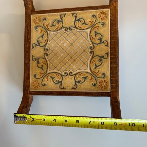 Antique vintage wood serving tray with handles handcrafted 13.5" ceramic tile - Picture 10 of 13